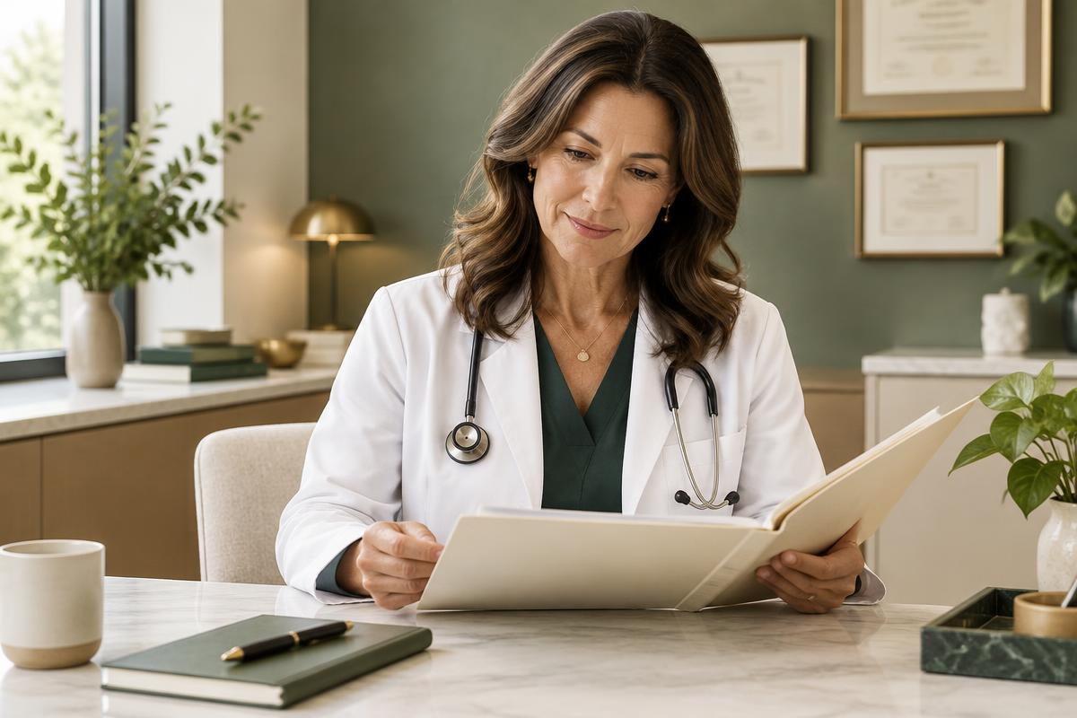 Board-certified medical provider reviewing a patient chart